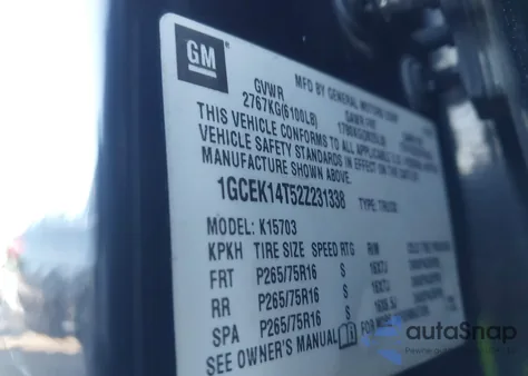 2002 Chevrolet Silverado 1500 Ls z USA, uszkodzony, nr VIN 1GCEK14T52Z231338